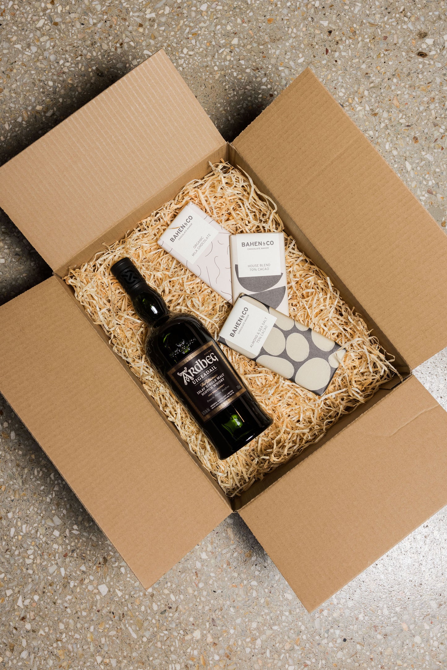 Bahen & Co. Chocolates + Ardbeg 'Uigeadail' Scotch Whisky - Christmas Gift Hamper-Heritage Wine Store Perth CBD Bottleshop