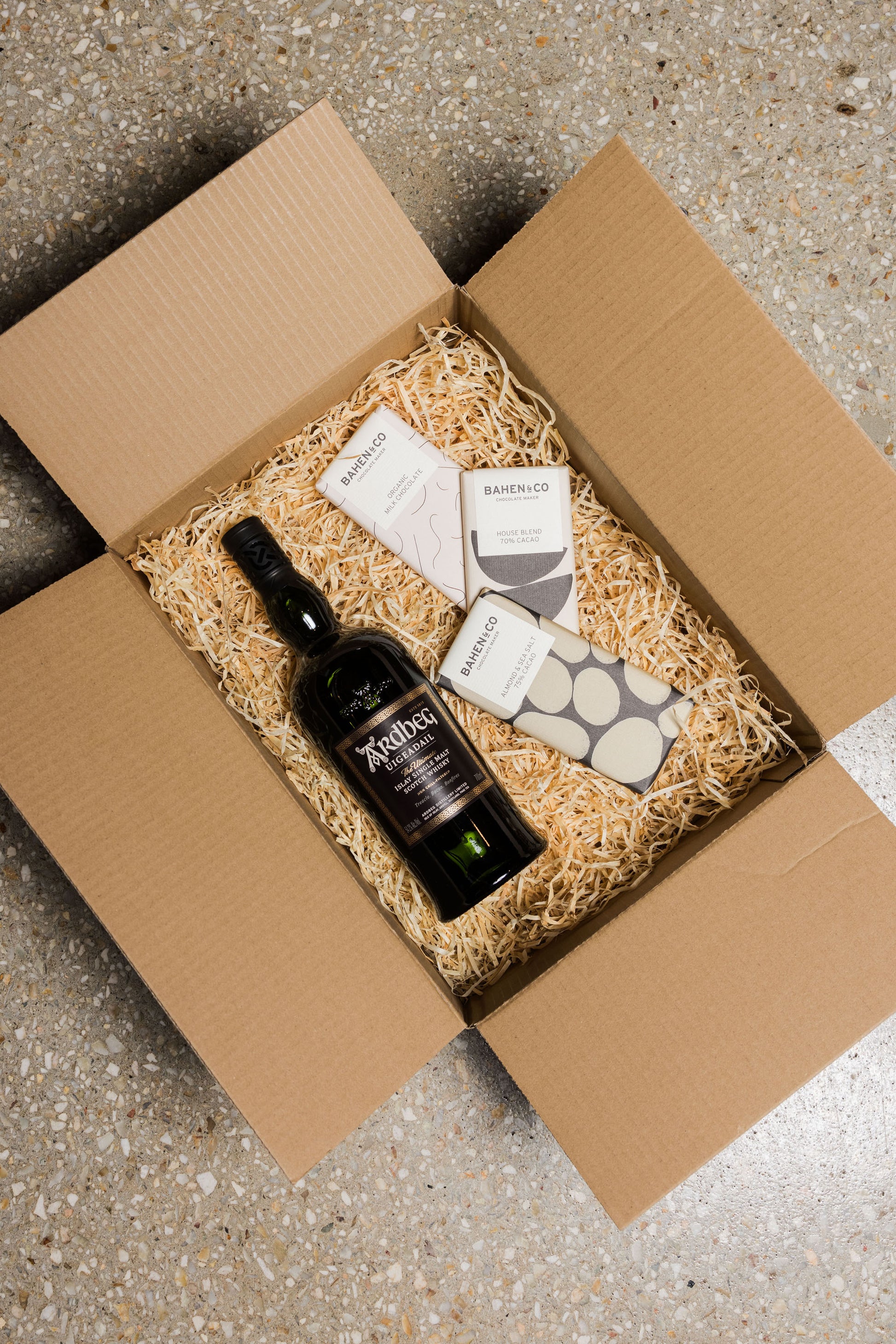 Bahen & Co. Chocolates + Ardbeg 'Uigeadail' Scotch Whisky - Christmas Gift Hamper-Heritage Wine Store Perth CBD Bottleshop