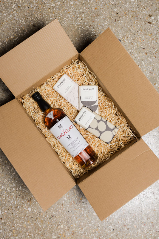 Bahen & Co. Chocolates + Macallan 'Double Oak' 12YO Scotch Whisky - Christmas Gift Hamper-Heritage Wine Store Perth CBD Bottleshop