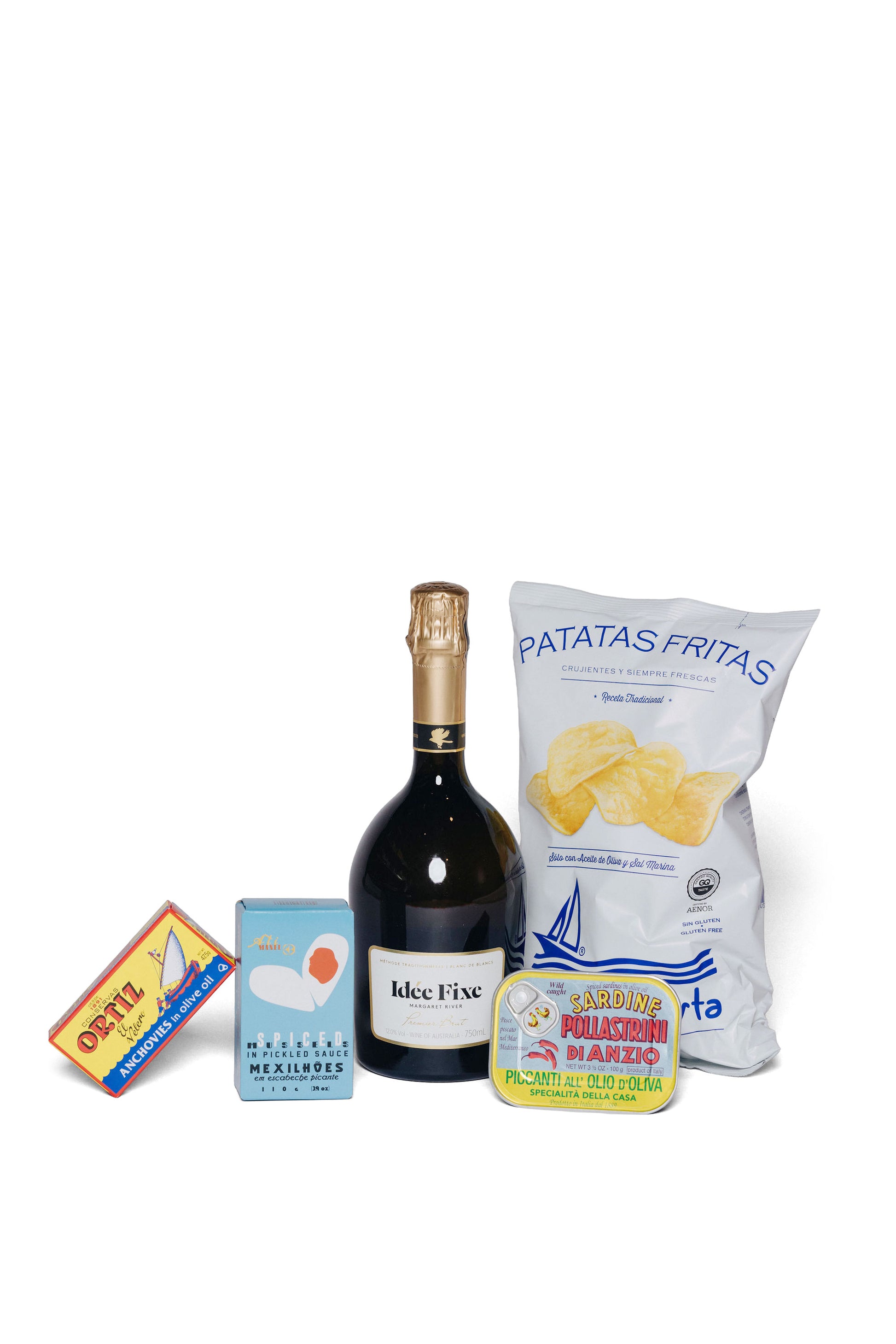 Tinned Fish & Crisps + Idee Fixe Blanc de Blanc Sparkling - Christmas Gift Hamper-Heritage Wine Store Perth CBD Bottleshop