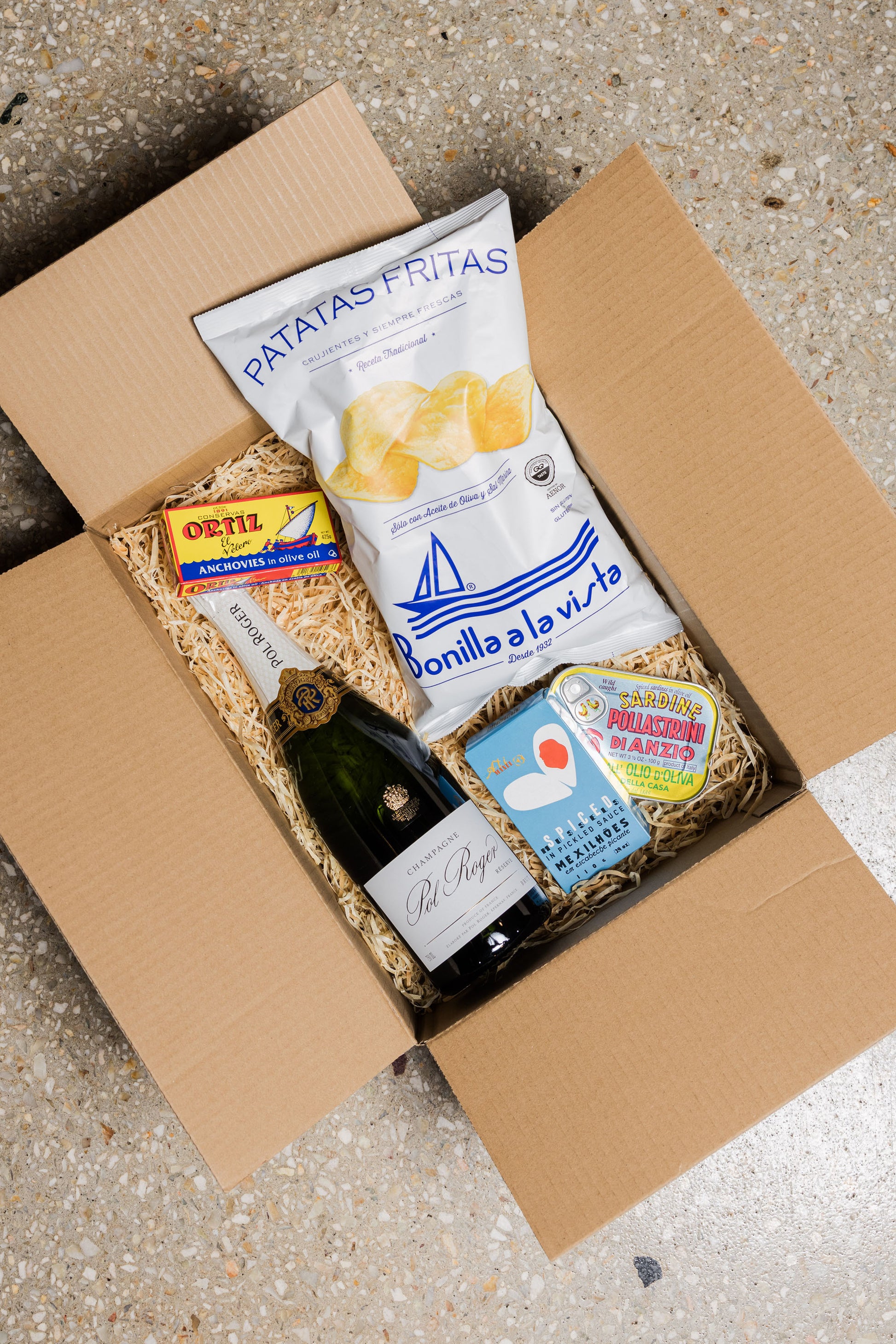 Tinned Fish & Crisps + Pol Roger Champagne - Christmas Gift Hamper-Heritage Wine Store Perth CBD Bottleshop
