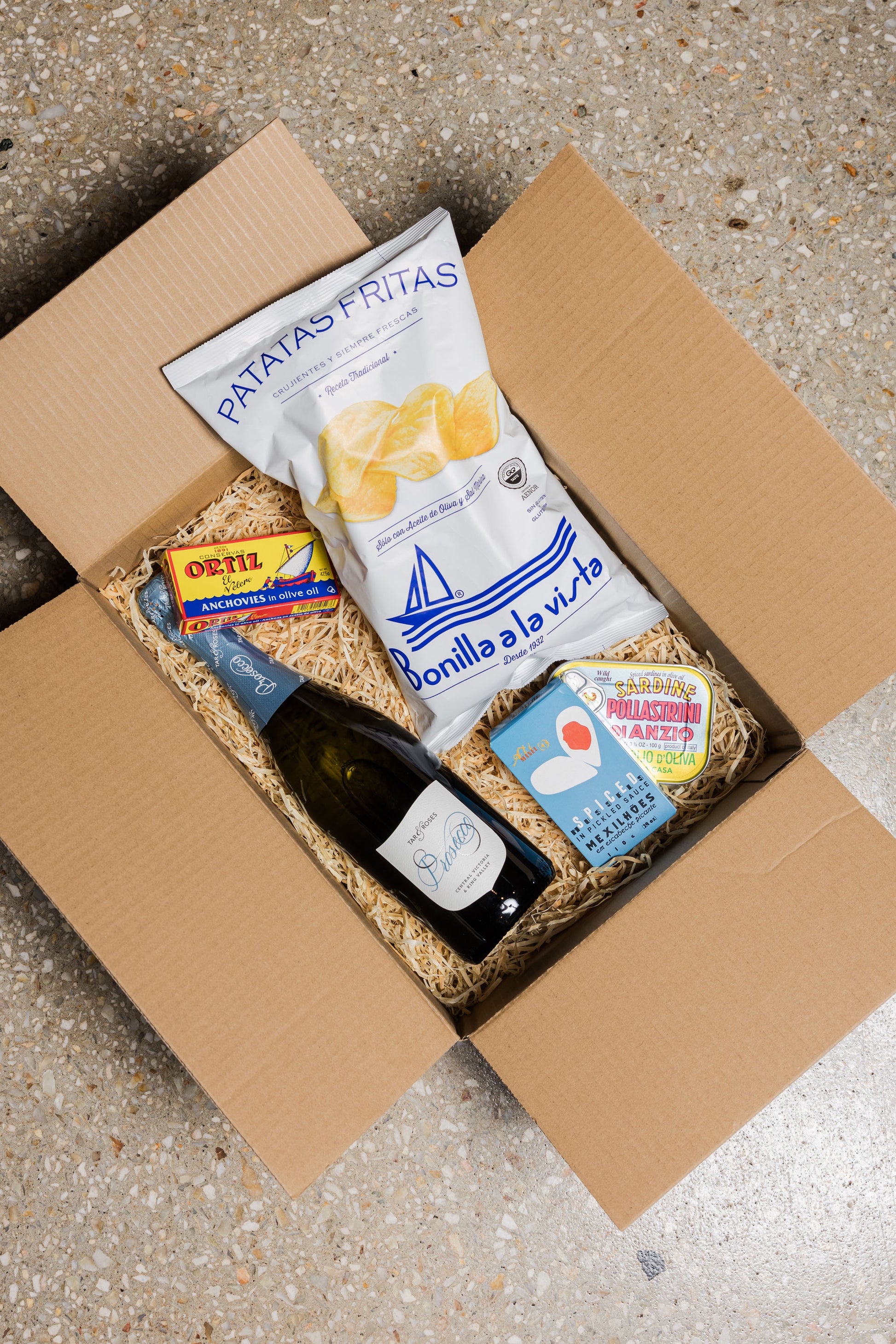 Tinned Fish & Crisps + Tar & Roses Prosecco - Christmas Gift Hamper-Heritage Wine Store Perth CBD Bottleshop